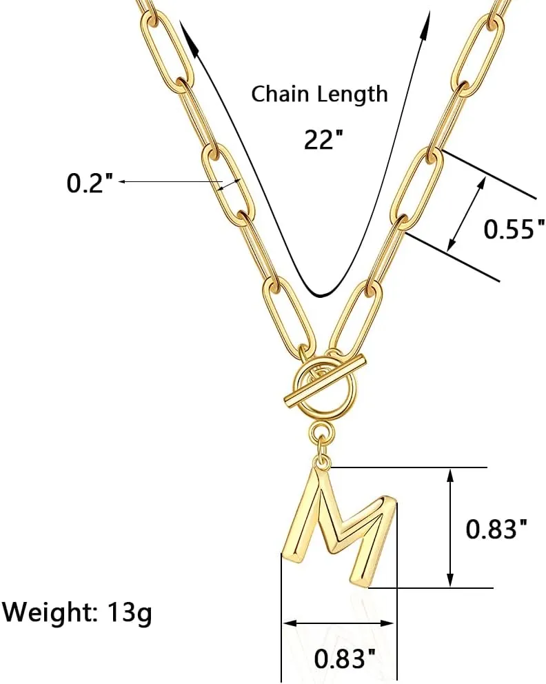 Eben-Ezer Toggle Clasp Capital A-Z Initial Necklace for Women Hiphop Plated Brass Alphabet Pendant Necklaces Thick Chain OT Buckle Necklace(P)