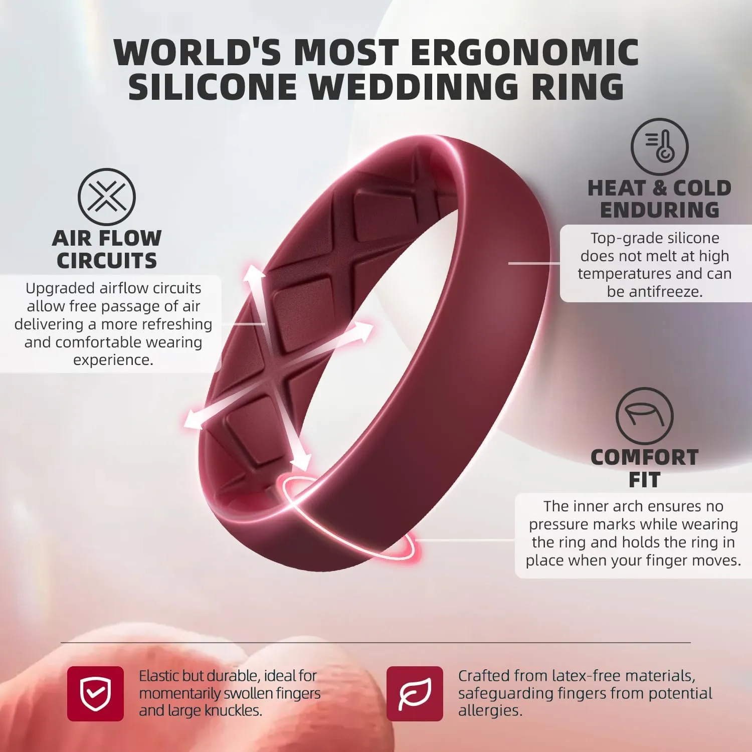 Egnaro Engagement Rings Women, Inner Arc Ergonomic Breathable Design Silicone Rubber Wedding Bands