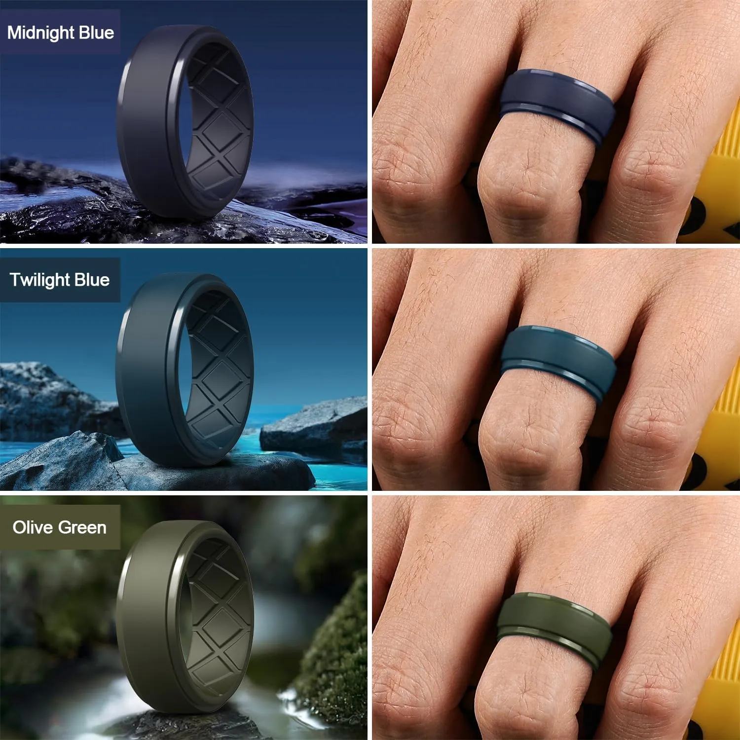 Egnaro Men's Silicone Rings 10mm Wide 2.5mm Thick Rubber Wedding Bands, Multipack 1/4/7 Breathable Comfort Fit For Workout