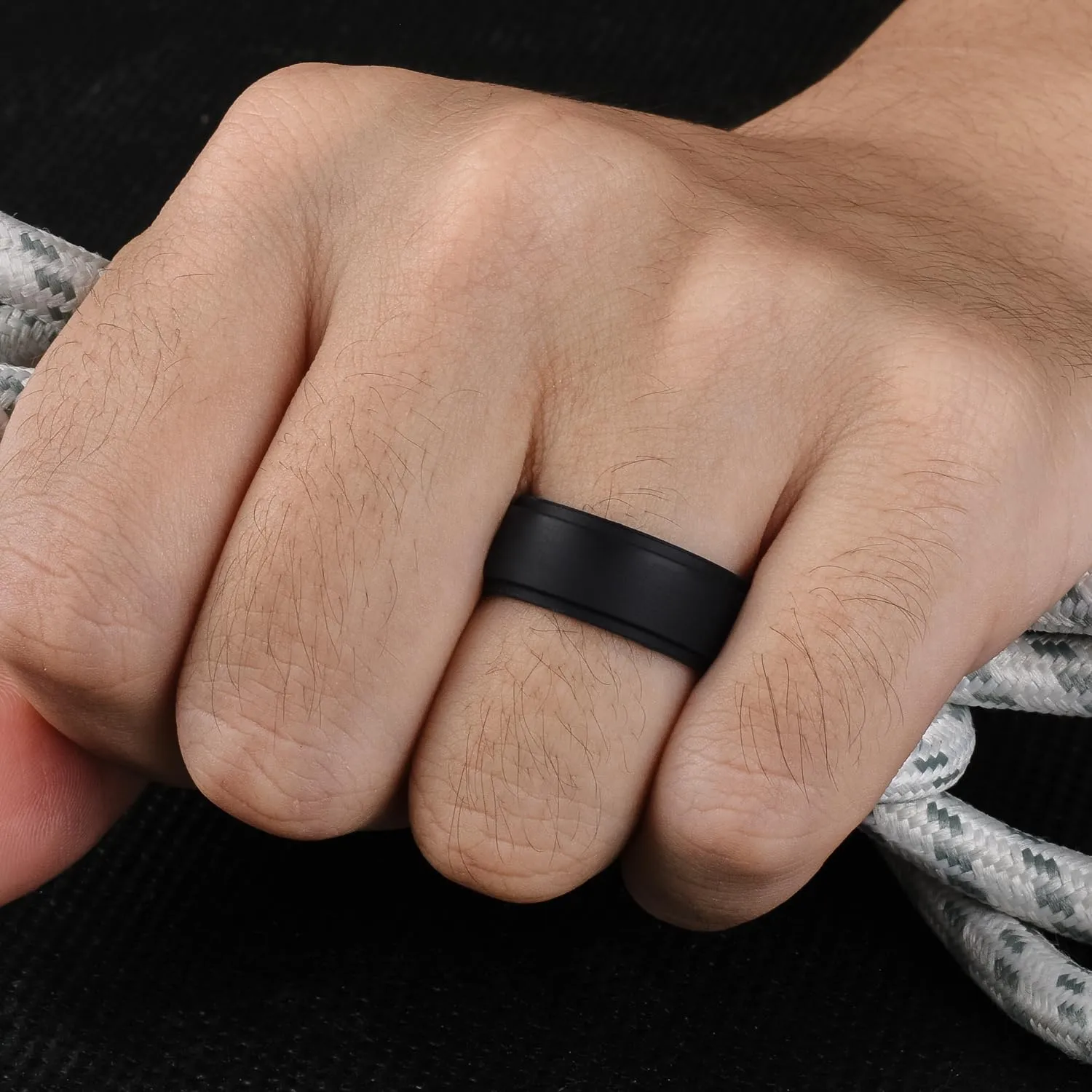 Egnaro Silicone Wedding Rings Mens, Inner Arc Breathable Design Silicone Rings for Men, 7 Rings / 4 Rings / 1 Ring Step Edge Rubber Wedding Engagement Bands Comfort for Workout, 8mm Wide-2mm Thick