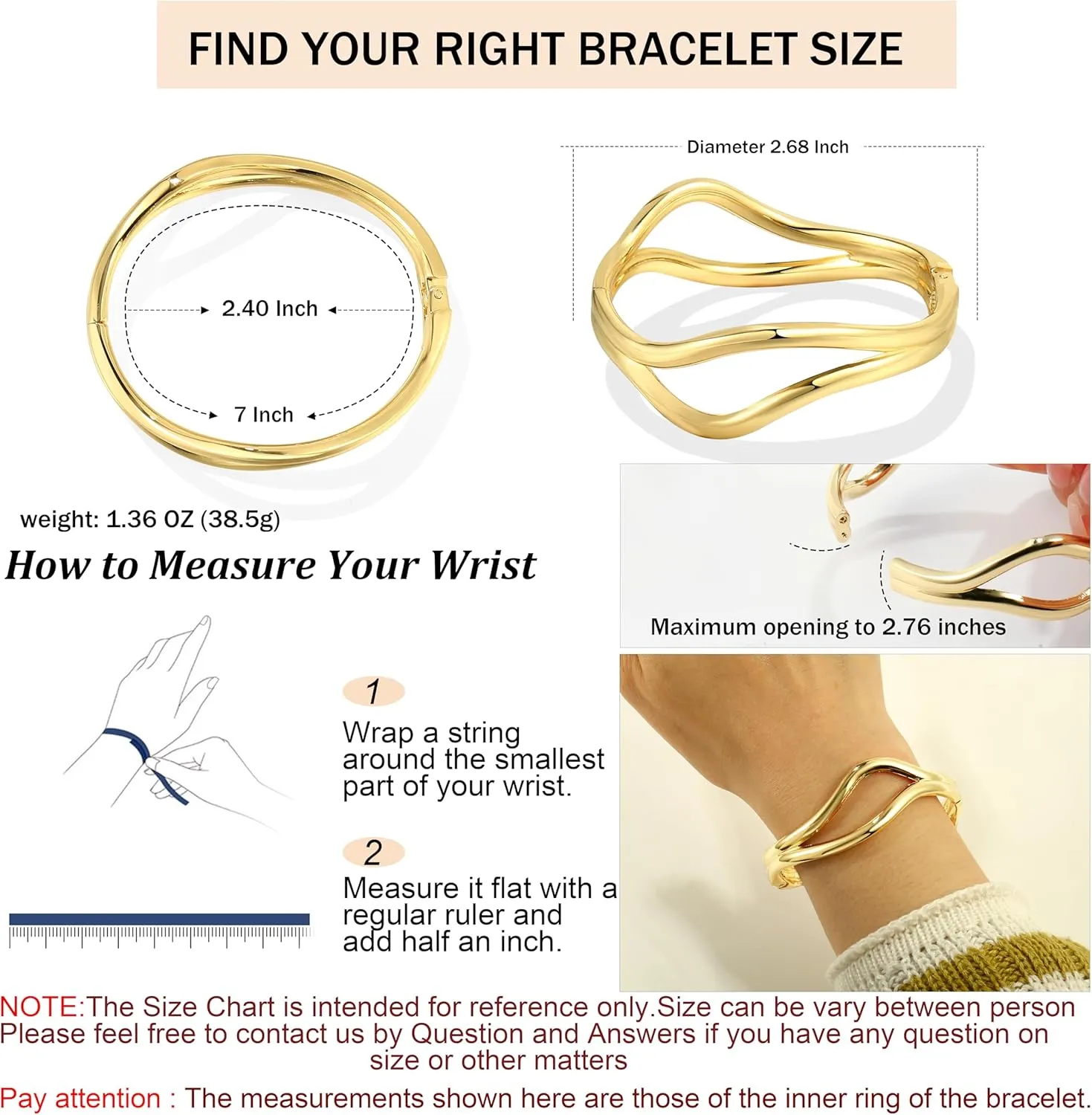 Elegance 11 designs Chunky Gold Bangle Bracelet For Women Trendy Hinged Cuff Gold Cuff Bracelets Open Wide Waterdrop Bangle Jewelry