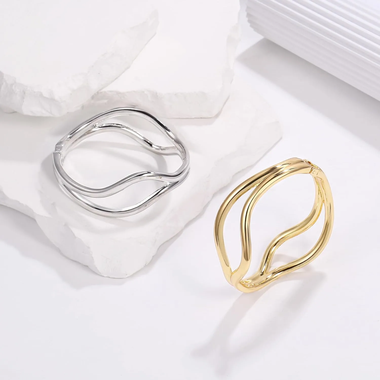 Elegance 11 designs Chunky Gold Bangle Bracelet For Women Trendy Hinged Cuff Gold Cuff Bracelets Open Wide Waterdrop Bangle Jewelry