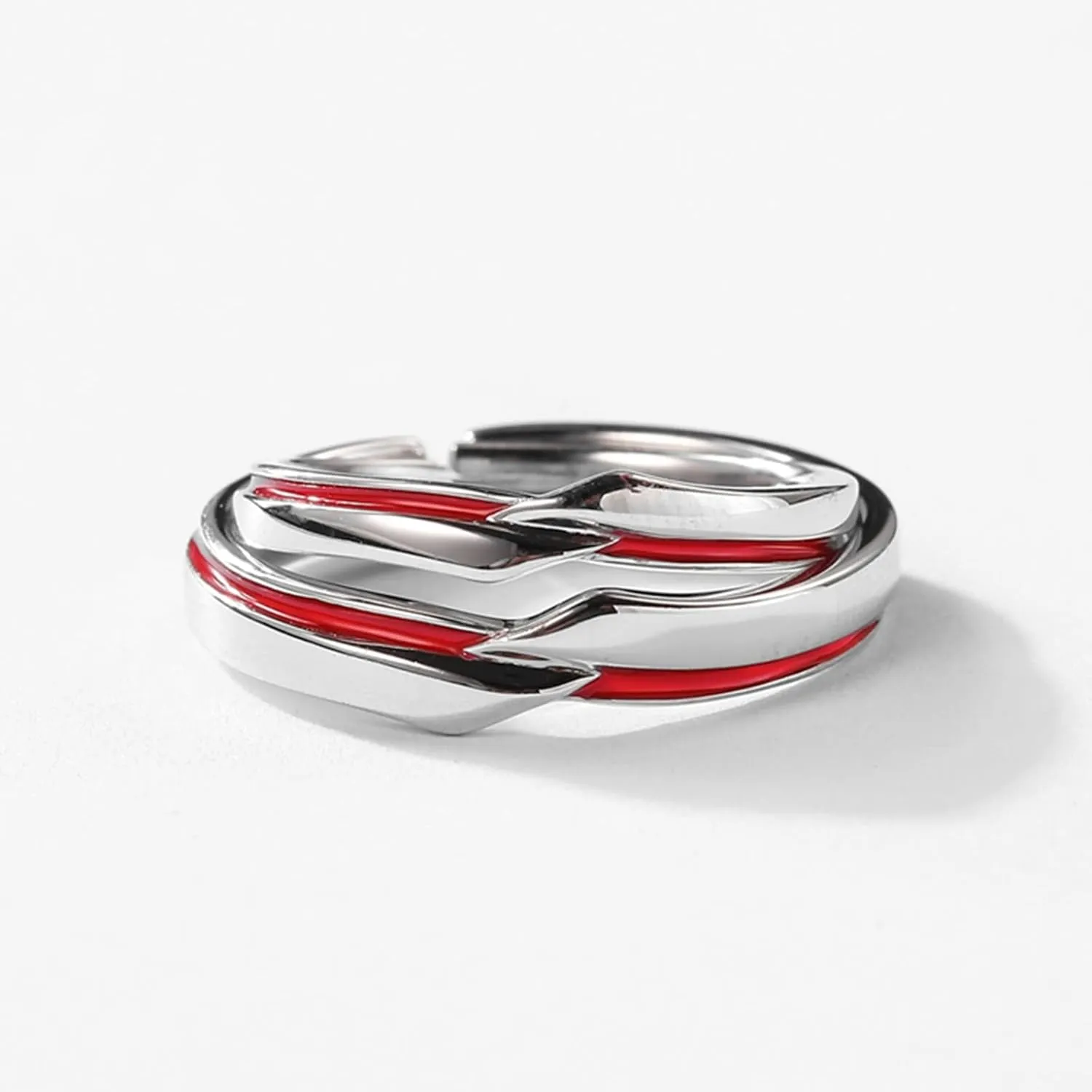 Engagement Rings Sterling Silver, Wedding Rings for Couples Set Red Red Line Pattern Birthday Gift Ring