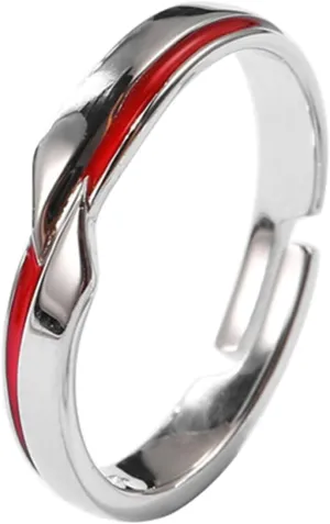 Engagement Rings Sterling Silver, Wedding Rings for Couples Set Red Red Line Pattern Birthday Gift Ring