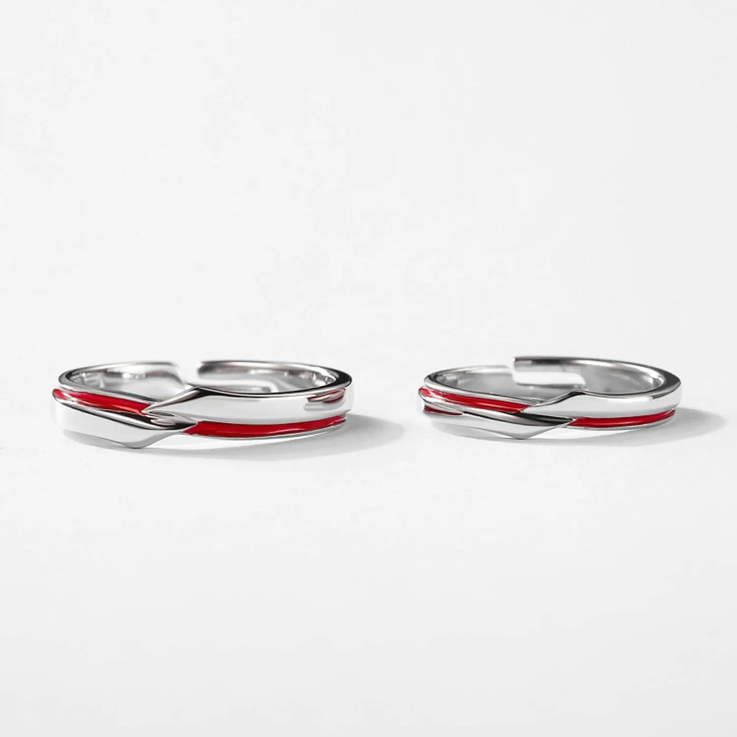 Engagement Rings Sterling Silver, Wedding Rings for Couples Set Red Red Line Pattern Birthday Gift Ring