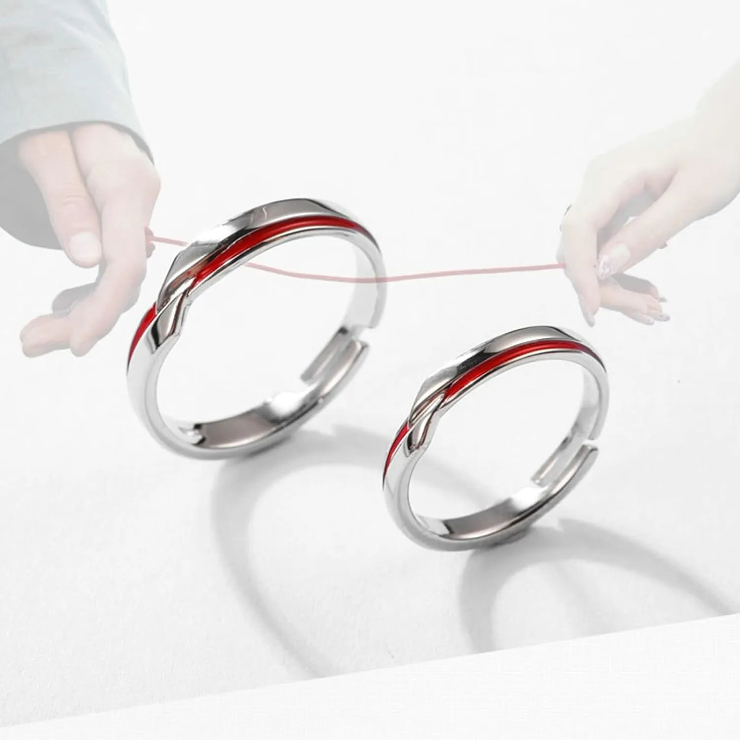 Engagement Rings Sterling Silver, Wedding Rings for Couples Set Red Red Line Pattern Birthday Gift Ring