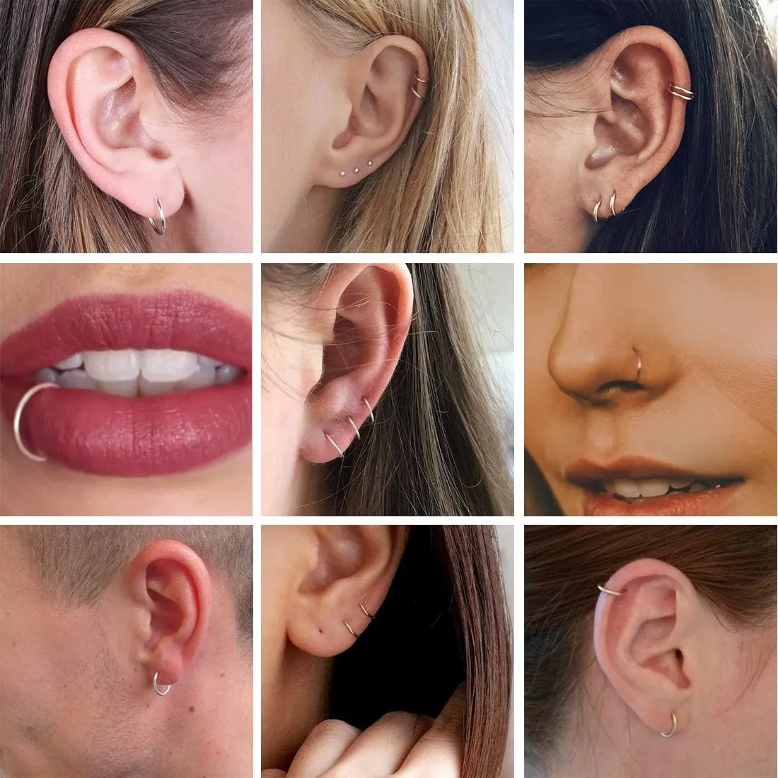 EPIRORA Silver Hoop Earrings for Women Men- Cartilage Earring Endless Small Hoop Earrings Set,3 Pairs of Hypoallergenic 925 Sterling Silver Tragus Earrings Nose Lip Rings