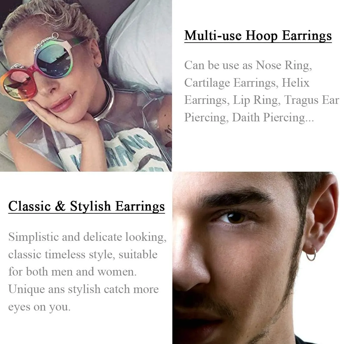 EPIRORA Silver Hoop Earrings for Women Men- Cartilage Earring Endless Small Hoop Earrings Set,3 Pairs of Hypoallergenic 925 Sterling Silver Tragus Earrings Nose Lip Rings