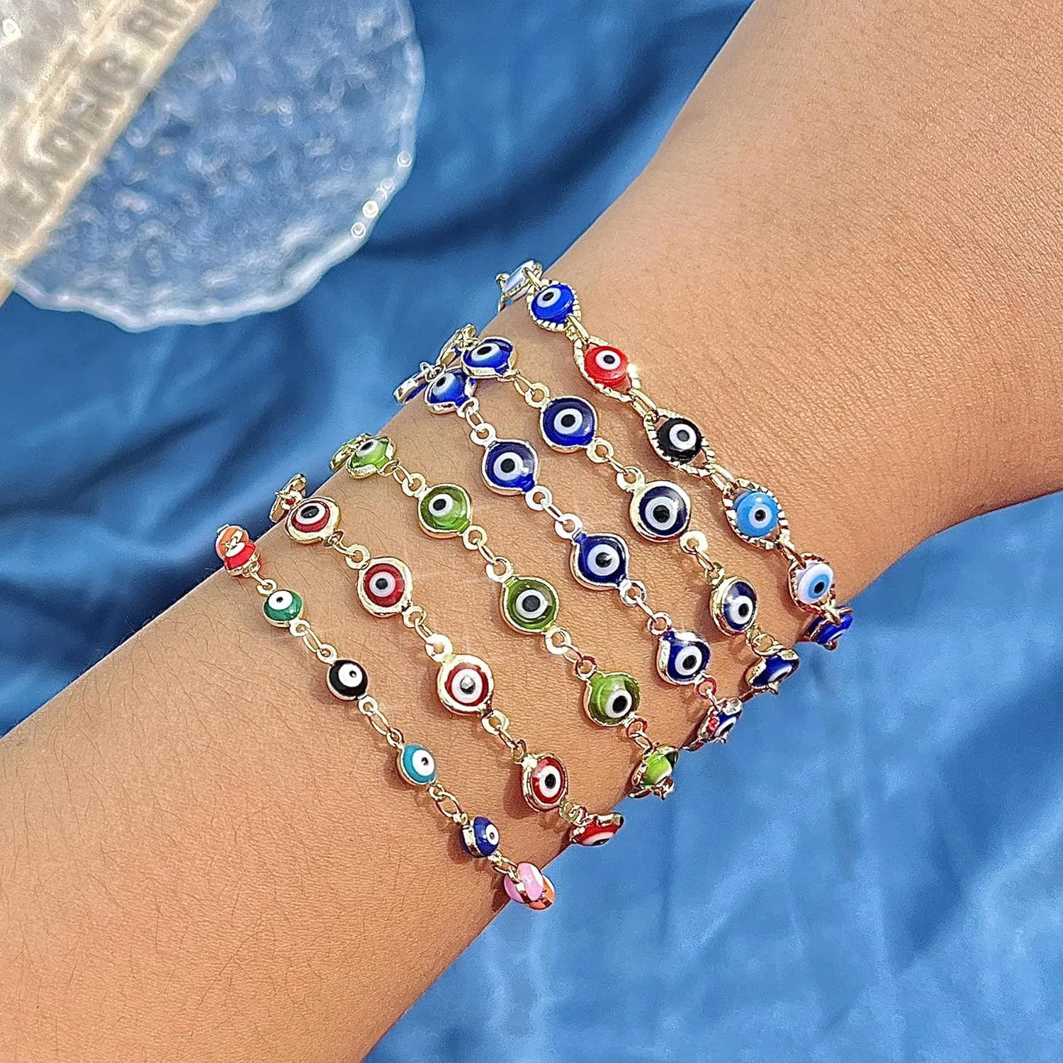 Evil Eye Bracelets Blue Eye Bracelet for Women Evil Eye Jewelry Ojo Hamsa Bracelet Dainty Gold Link Bracelets for Women Lucky Turkish Trendy Jewelry Gifts