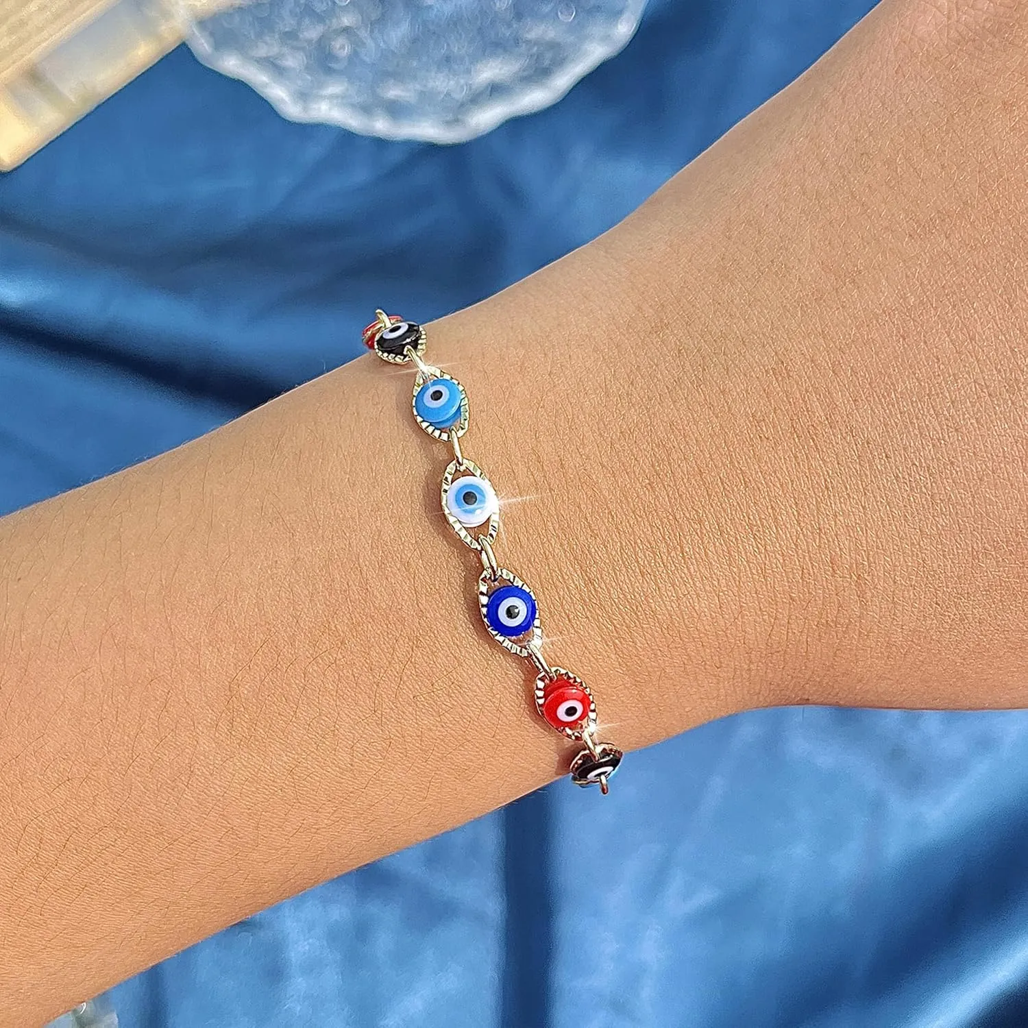 Evil Eye Bracelets Blue Eye Bracelet for Women Evil Eye Jewelry Ojo Hamsa Bracelet Dainty Gold Link Bracelets for Women Lucky Turkish Trendy Jewelry Gifts