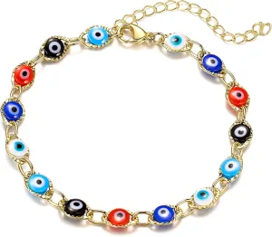 Evil Eye Bracelets Blue Eye Bracelet for Women Evil Eye Jewelry Ojo Hamsa Bracelet Dainty Gold Link Bracelets for Women Lucky Turkish Trendy Jewelry Gifts