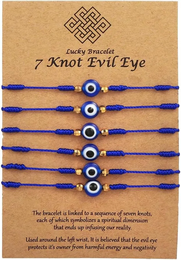 Evil Eye Bracelets Set - 7 Knot Lucky Bracelets Handmade Braided Red String Bracelet Kabbalah Protection Amulet for Women Men.
