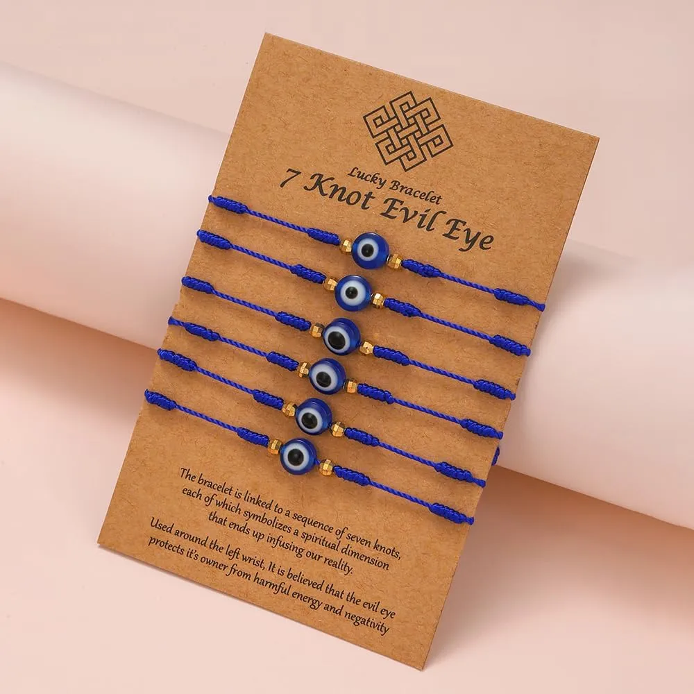 Evil Eye Bracelets Set - 7 Knot Lucky Bracelets Handmade Braided Red String Bracelet Kabbalah Protection Amulet for Women Men.
