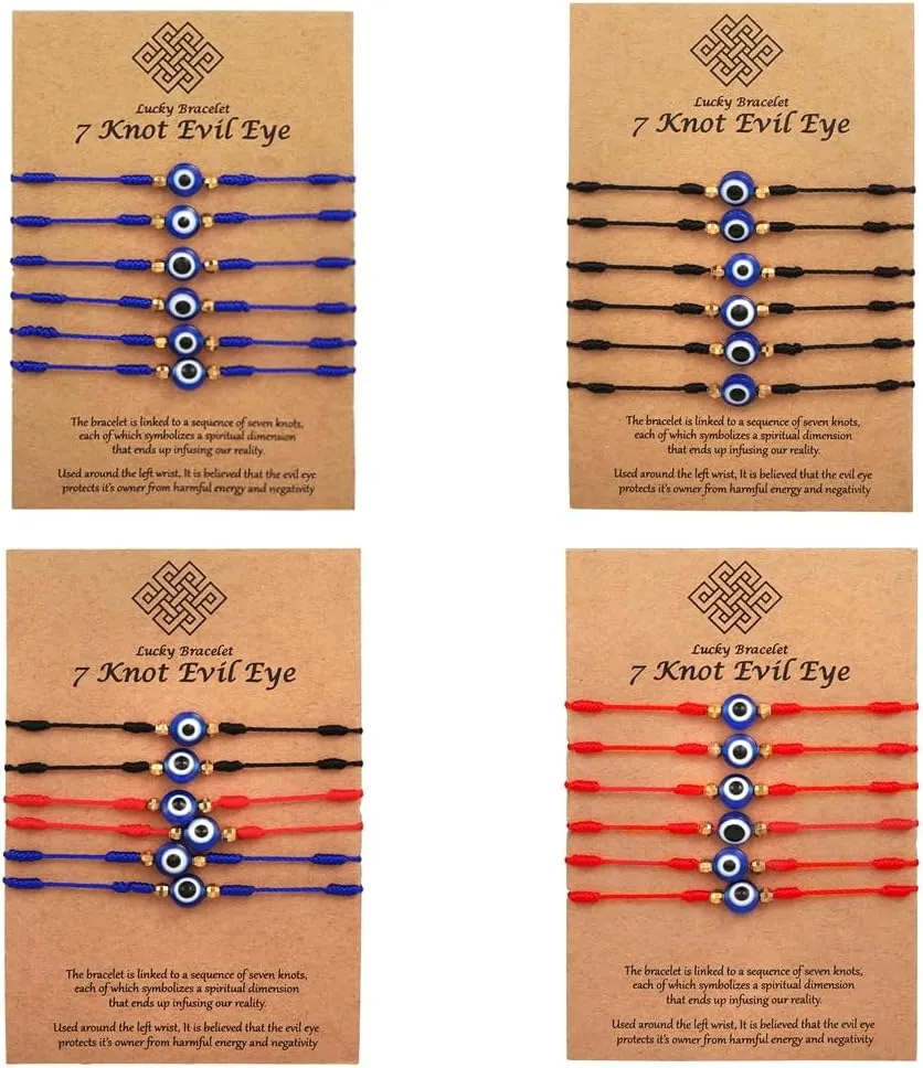 Evil Eye Bracelets Set - 7 Knot Lucky Bracelets Handmade Braided Red String Bracelet Kabbalah Protection Amulet for Women Men.