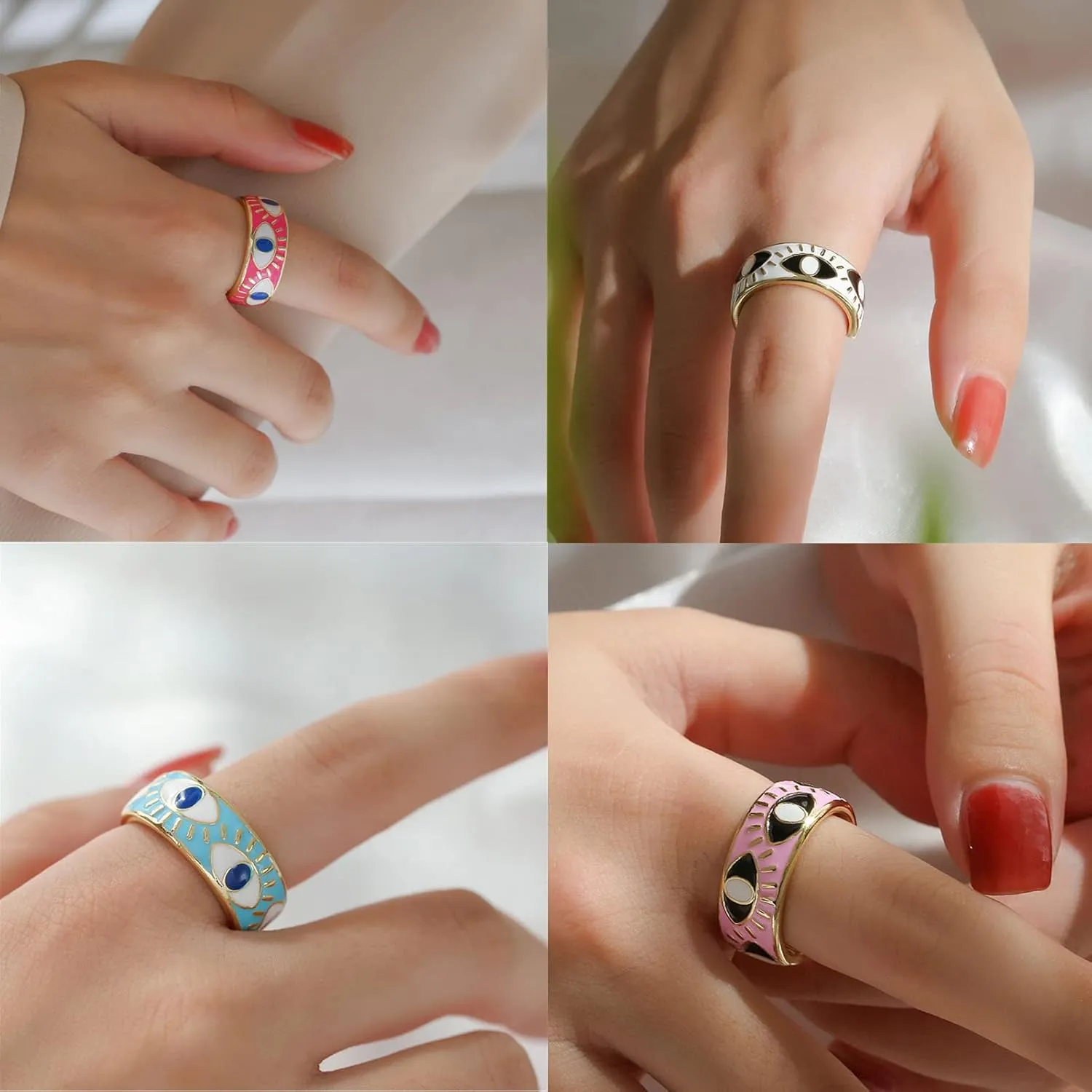 Evil Eye Ring for Women Gold Colorful Enamel Chunky Rings Adjustable Statement Aesthetic Rings Protection Jewelry