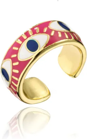 Evil Eye Ring for Women Gold Colorful Enamel Chunky Rings Adjustable Statement Aesthetic Rings Protection Jewelry