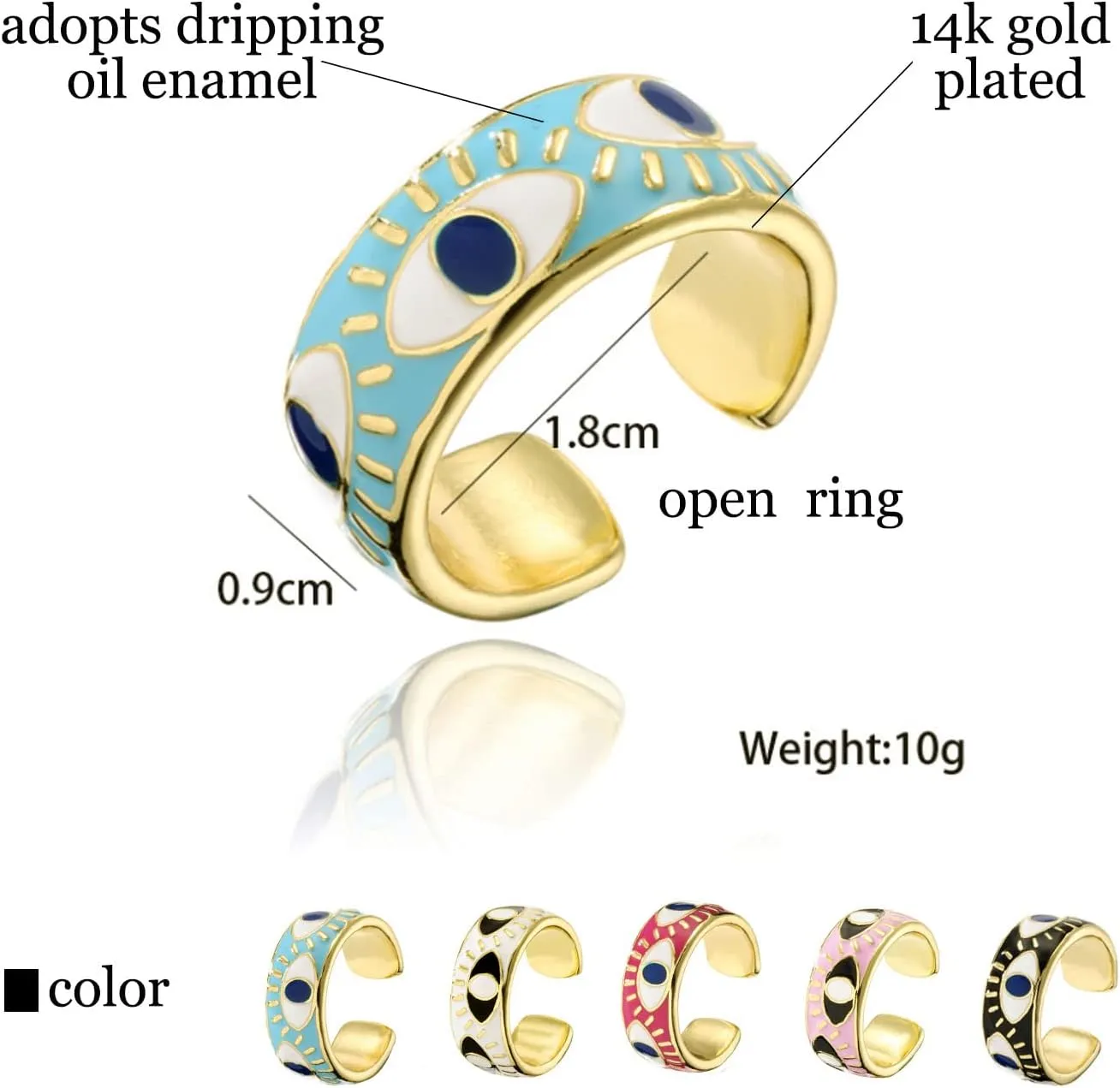 Evil Eye Ring for Women Gold Colorful Enamel Chunky Rings Adjustable Statement Aesthetic Rings Protection Jewelry