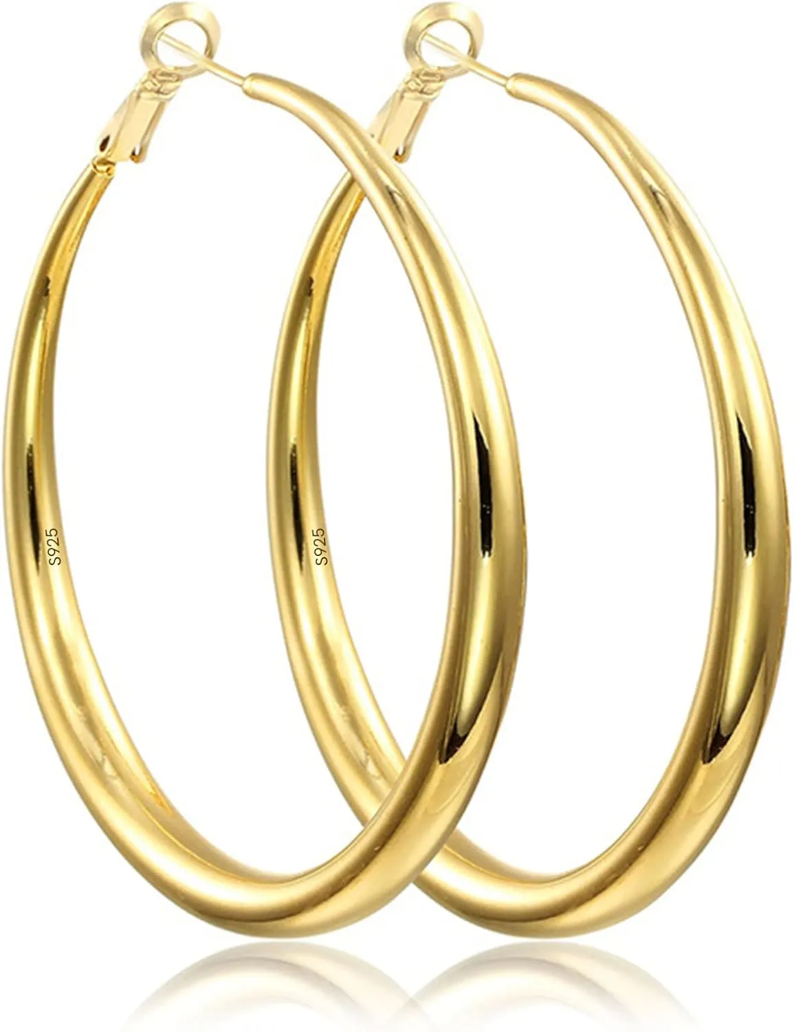 EXGOX Sterling Silver Hoop Earrings - Hypoallergenic, Lightweight, Chunky, 14K Real Gold Plated, Big Large Hoops for Women