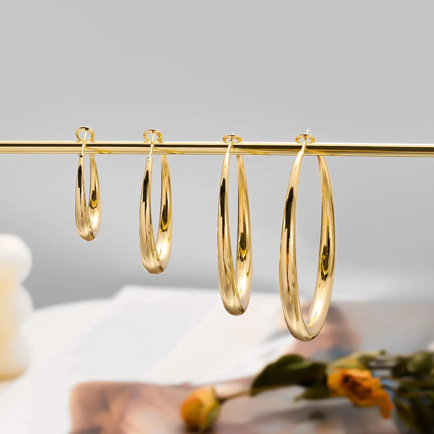 EXGOX Sterling Silver Hoop Earrings - Hypoallergenic, Lightweight, Chunky, 14K Real Gold Plated, Big Large Hoops for Women