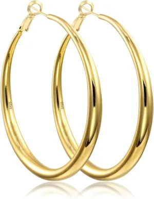EXGOX Sterling Silver Hoop Earrings - Hypoallergenic, Lightweight, Chunky, 14K Real Gold Plated, Big Large Hoops for Women