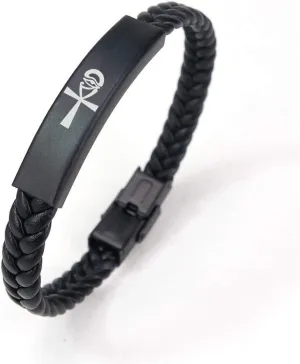 Eye of Horus Ankh Bracelet-Egyptian Braided Leather Bracelets for Men Women Egypt Cross Protection Jewelry,Black