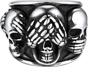 FaithHeart Skull Rings for Men Gothic Punk Stainless Steel Band Rings Biker Skeleton Thumb Ring Cocktail Party Jewelry with Gift Box