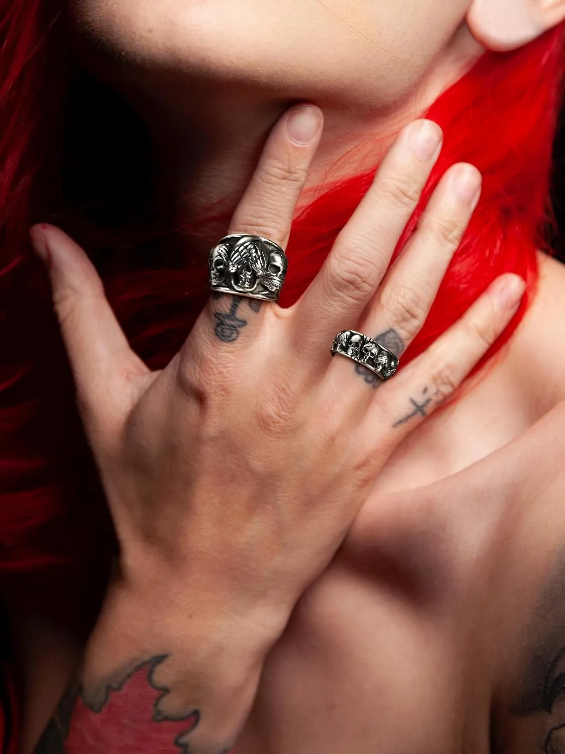 FaithHeart Skull Rings for Men Gothic Punk Stainless Steel Band Rings Biker Skeleton Thumb Ring Cocktail Party Jewelry with Gift Box