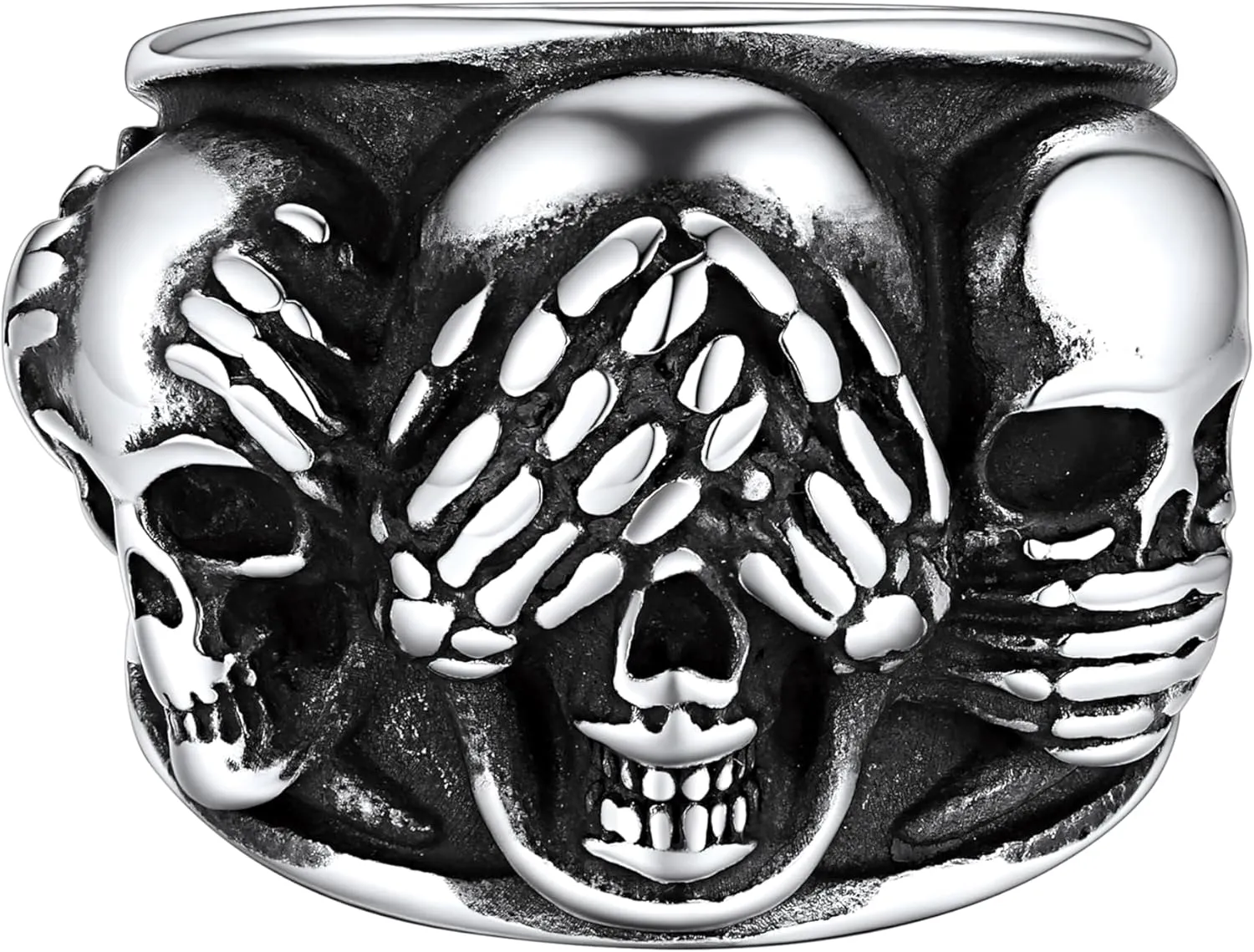 FaithHeart Skull Rings for Men Gothic Punk Stainless Steel Band Rings Biker Skeleton Thumb Ring Cocktail Party Jewelry with Gift Box