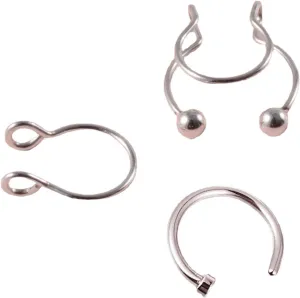 Fake Nose Ring 3pcs Fake Nose Ring Studs Stainless Steel Nose Cuffs Clip On Nose Hoop Non Piercing Body Jewelry Gift for Women Men