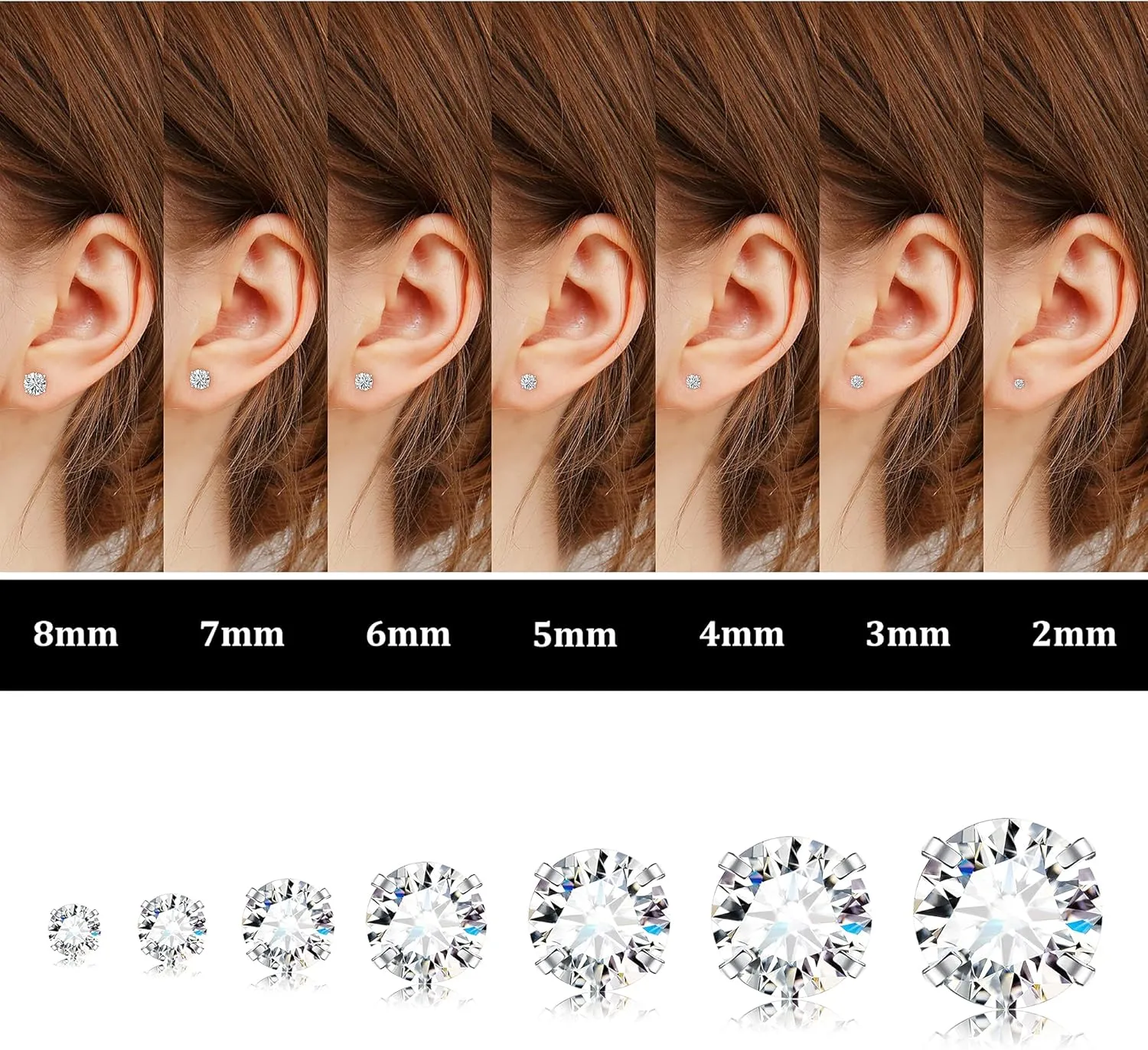 Fansilver 20G Hypoallergenic Flat Back Earrings for Women Men Silver 14K Gold Stainless Steel Stud Earrings Brithstone Cubic Zirconia Studs Surgical Steel Cartilage Earrings for Sensitive Ears