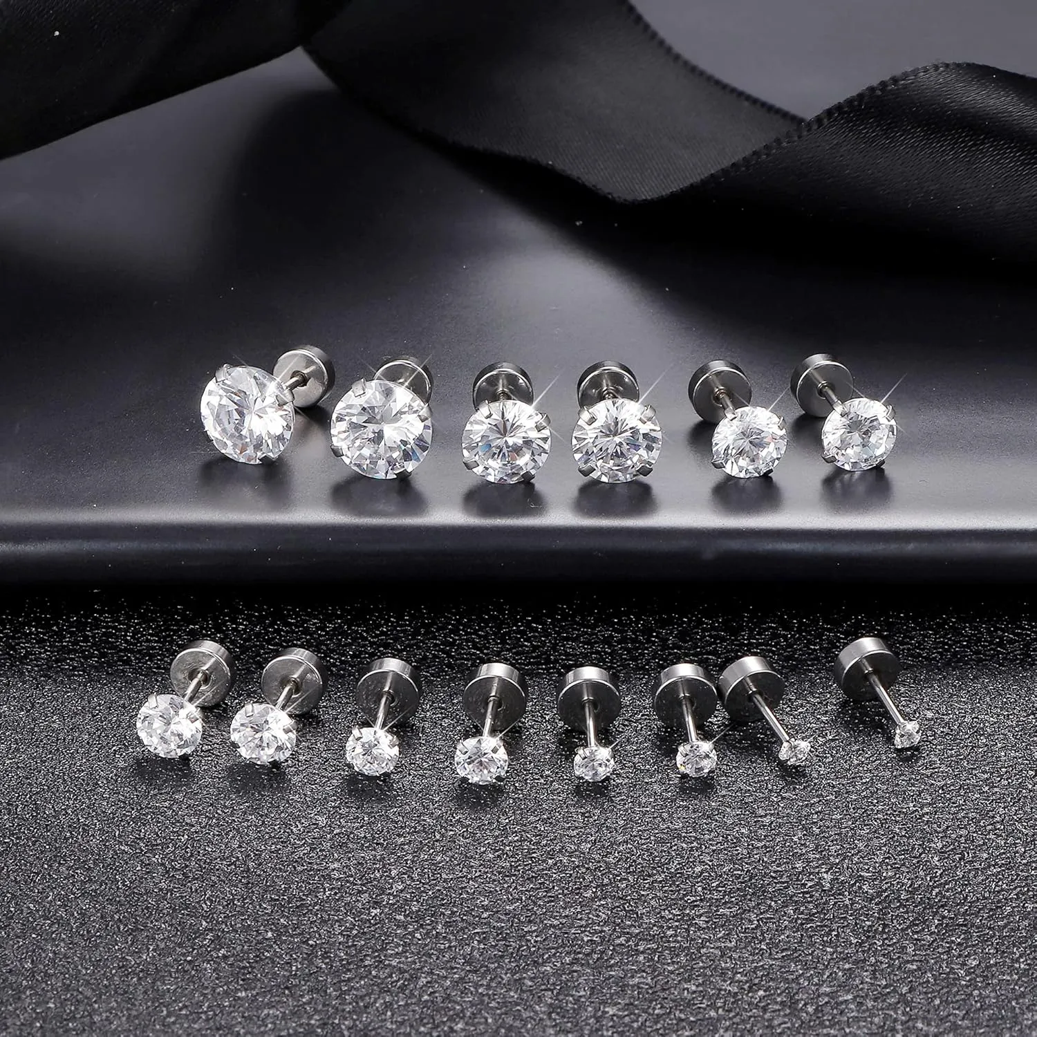 Fansilver 20G Hypoallergenic Flat Back Earrings for Women Men Silver 14K Gold Stainless Steel Stud Earrings Brithstone Cubic Zirconia Studs Surgical Steel Cartilage Earrings for Sensitive Ears