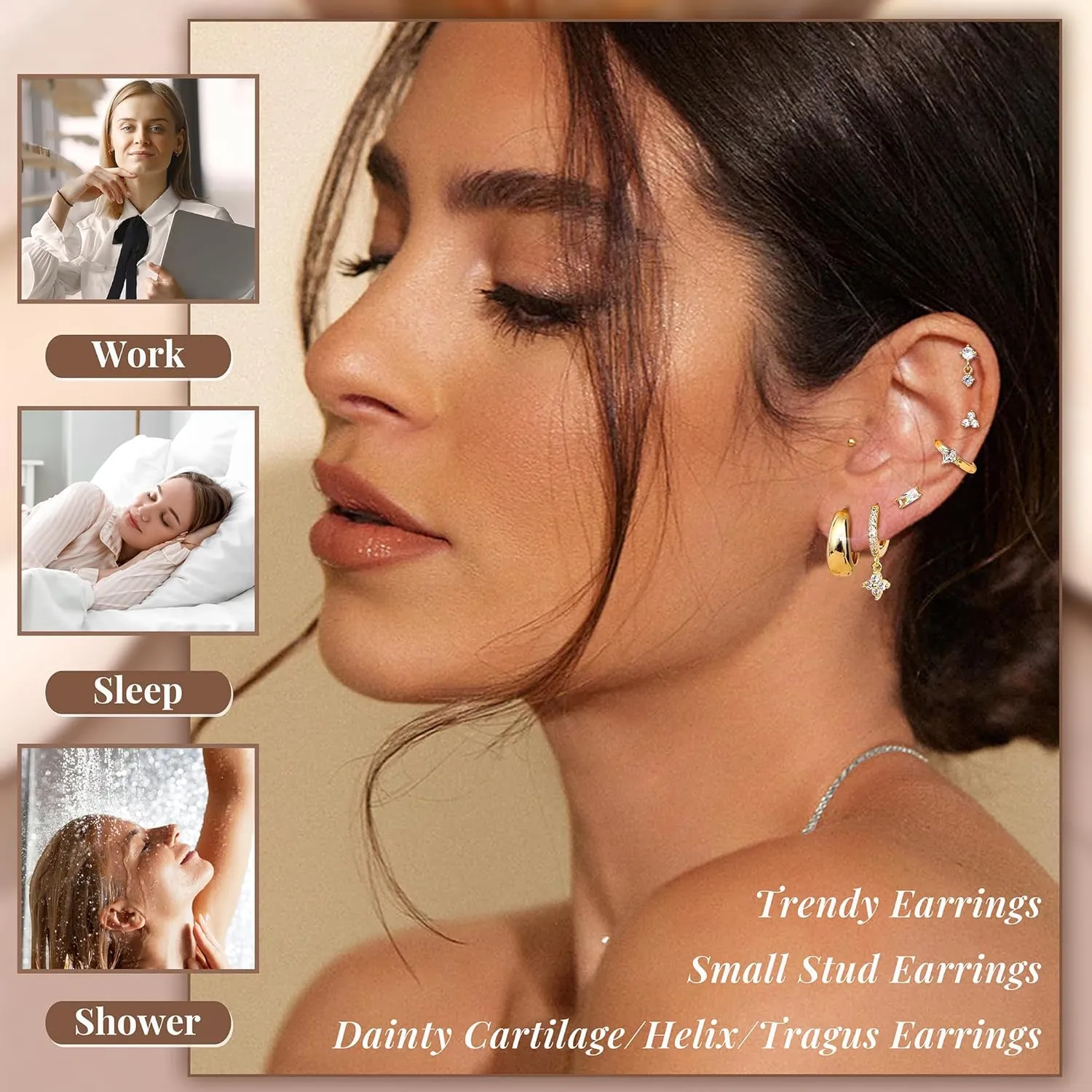 Fansilver Hypoallergenic Flat Back Earrings for Women 20G Surgical Stainless Steel Cartilage Earring Sets for Multiple Piercing Dainty Small Hoop Flatback Stud Earrings Stacks