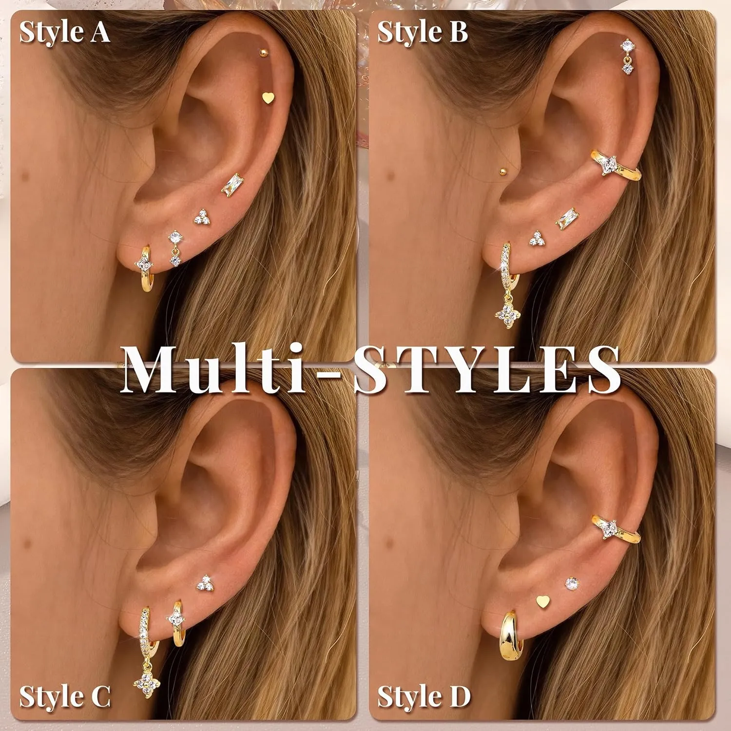 Fansilver Hypoallergenic Flat Back Earrings for Women 20G Surgical Stainless Steel Cartilage Earring Sets for Multiple Piercing Dainty Small Hoop Flatback Stud Earrings Stacks