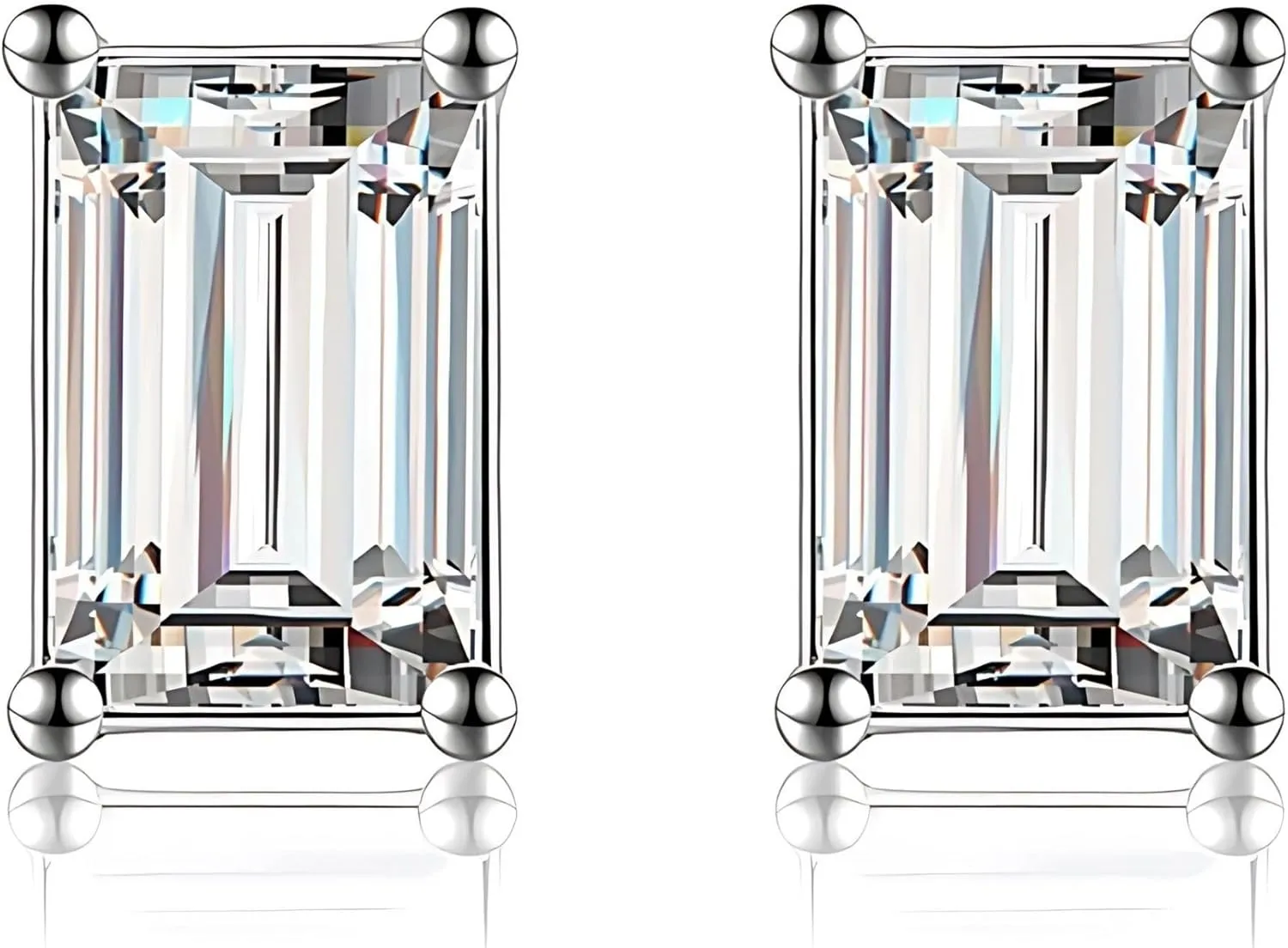 Faux Diamond Stud Earrings For Women 14k White Gold Plated Sterling Silver Cubic Zirconia Earring Studs for Men by Ginger Lyne 6mm 1 ct Emerald Cut Small Pierced Hypoallergenic Minimalist Jewelry
