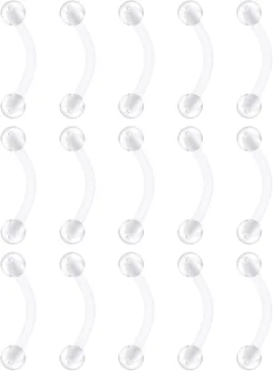 FECTAS 16G 14G Clear Flexible Plastic Daith Rook Earrings Eyebrow Rings Curved Barbells Belly Piercing Retainers 15PCS
