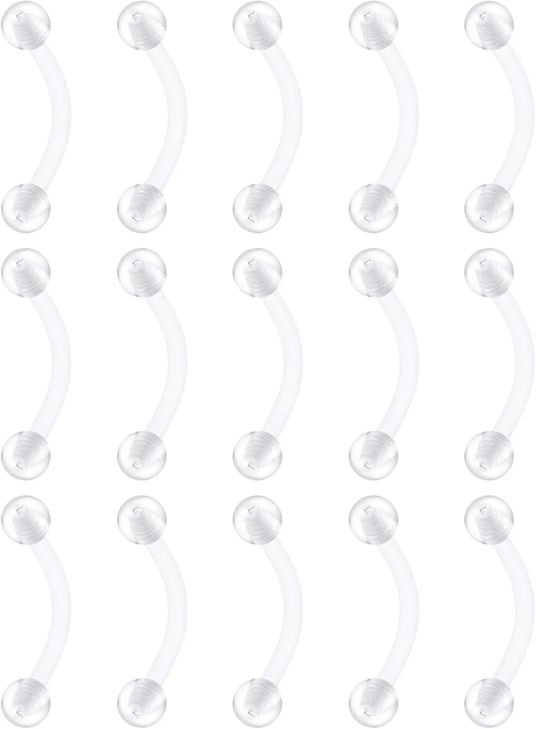 FECTAS 16G 14G Clear Flexible Plastic Daith Rook Earrings Eyebrow Rings Curved Barbells Belly Piercing Retainers 15PCS
