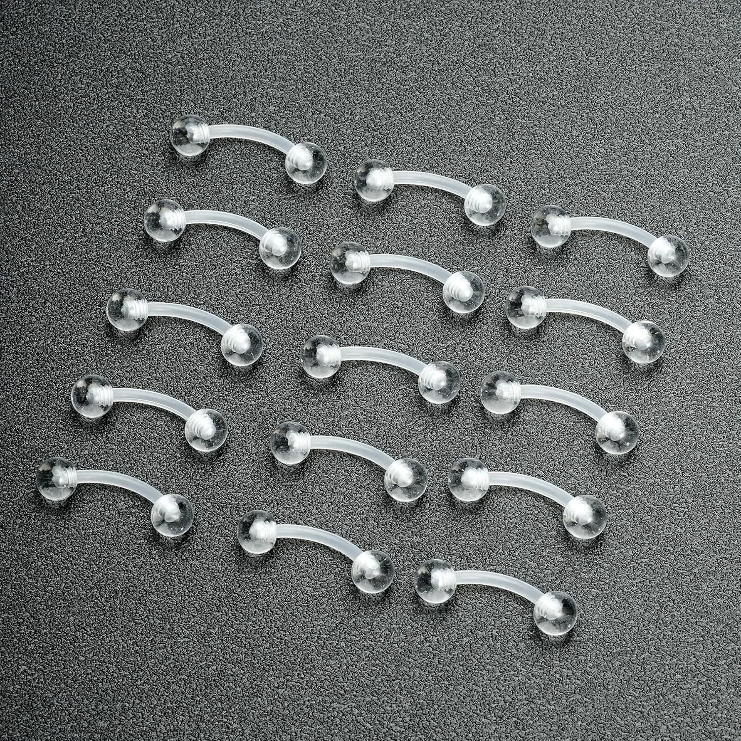 FECTAS 16G 14G Clear Flexible Plastic Daith Rook Earrings Eyebrow Rings Curved Barbells Belly Piercing Retainers 15PCS
