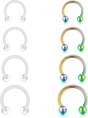 FECTAS 8Pcs 16G Septum Rings with Clear Septum Jewelry for Work/Surgery/Sports Cartilage Earrings Lip Rings 6mm 8mm 10mm 12mm
