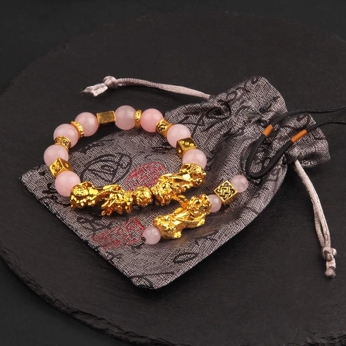 Feng Shui Bracelets for Women Men- 12mm Obsidian Aquamarine Wealth Success Pi Xiu Good Luck Bracelets Necklace Set, Christmas Birthday Gifts for Women Men