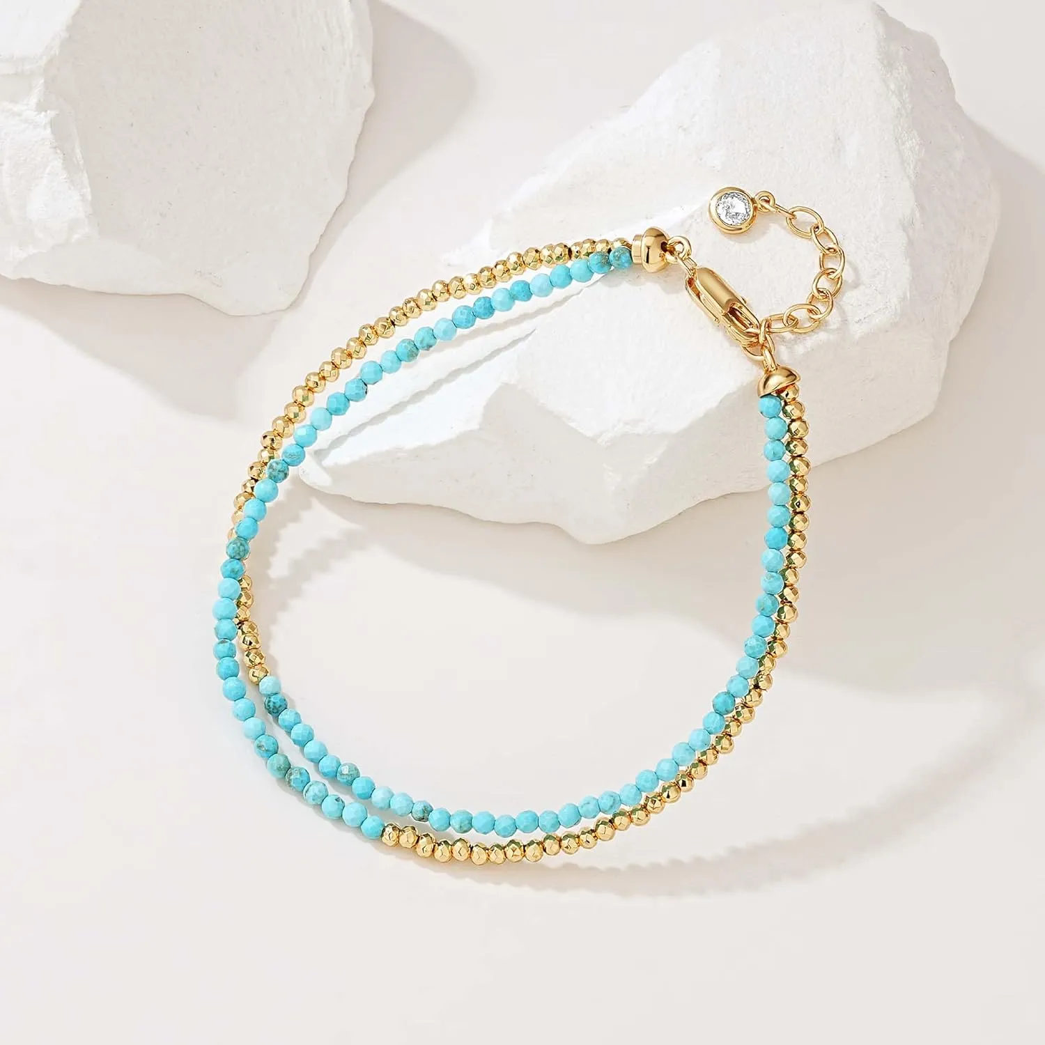 Fettero Charm Bracelet for Women Trendy - Dainty Gold Bracelet Stack Cute Beads Bracelet 14K Gold Plated Layered Boho Bracelets Jewelry