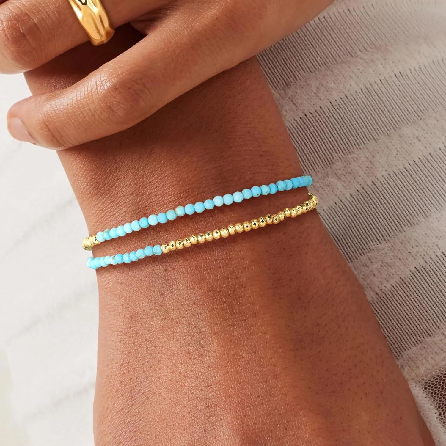 Fettero Charm Bracelet for Women Trendy - Dainty Gold Bracelet Stack Cute Beads Bracelet 14K Gold Plated Layered Boho Bracelets Jewelry