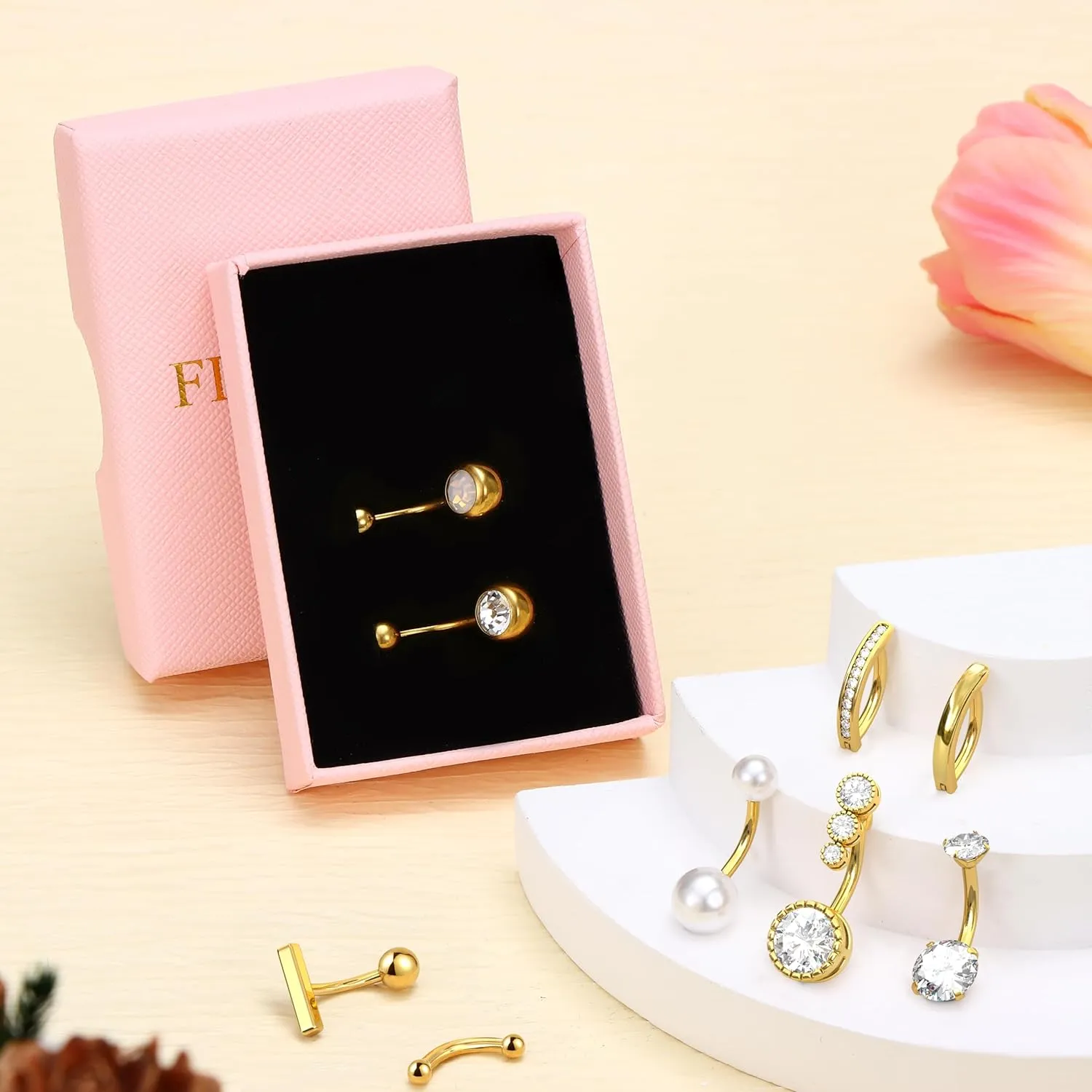 FIASASO 9 Pcs Gold Belly Button Ring - Surgical Stainless Steel CZ Opal Pearl Clicker Piercings for Women Navel Pack Silver/Gold