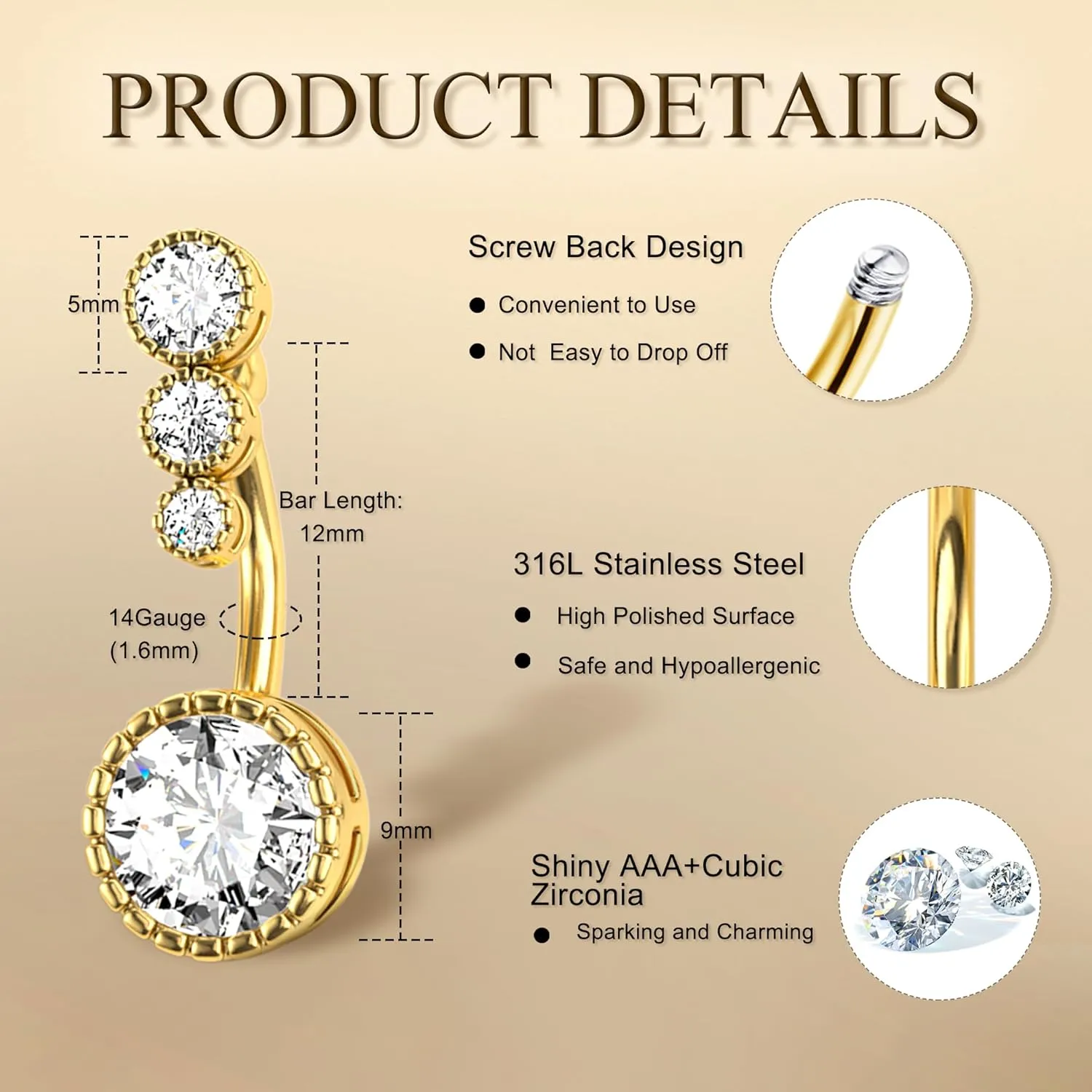 FIASASO 9 Pcs Gold Belly Button Ring - Surgical Stainless Steel CZ Opal Pearl Clicker Piercings for Women Navel Pack Silver/Gold