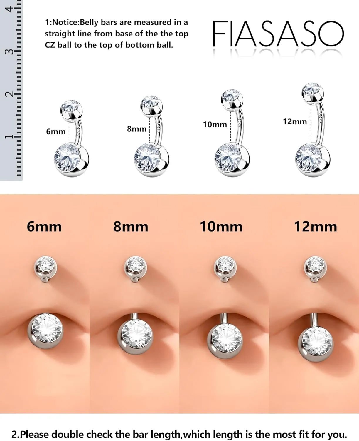 FIASASO Belly Button Ring Surgical Steel Titanium Sterling Silver 14K Gold Belly Button Rings Cubic Zirconia Internally Threaded Belly Rings 14G Belly Piercing Jewelry Hypoallergenic Navel Piercing Jewelry for Women