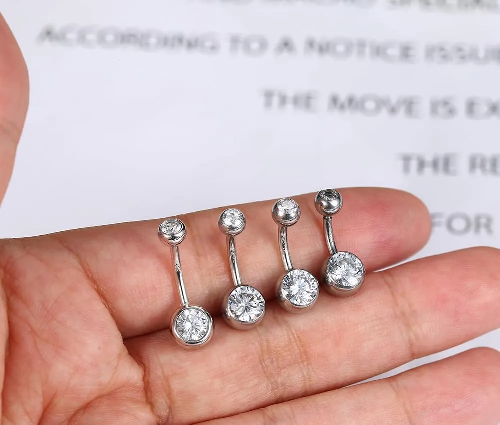 FIASASO Belly Button Ring Surgical Steel Titanium Sterling Silver 14K Gold Belly Button Rings Cubic Zirconia Internally Threaded Belly Rings 14G Belly Piercing Jewelry Hypoallergenic Navel Piercing Jewelry for Women