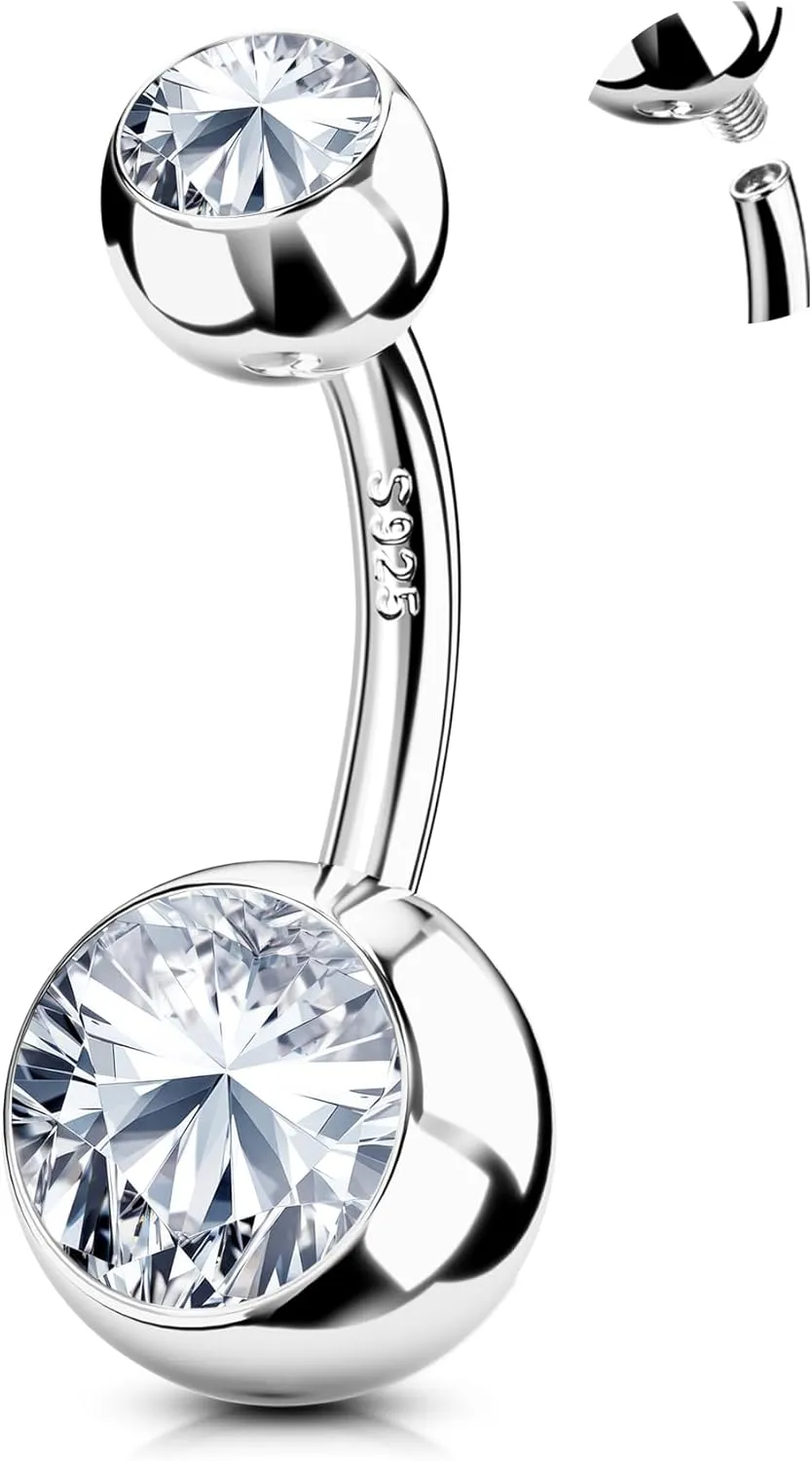 FIASASO Belly Button Ring Surgical Steel Titanium Sterling Silver 14K Gold Belly Button Rings Cubic Zirconia Internally Threaded Belly Rings 14G Belly Piercing Jewelry Hypoallergenic Navel Piercing Jewelry for Women