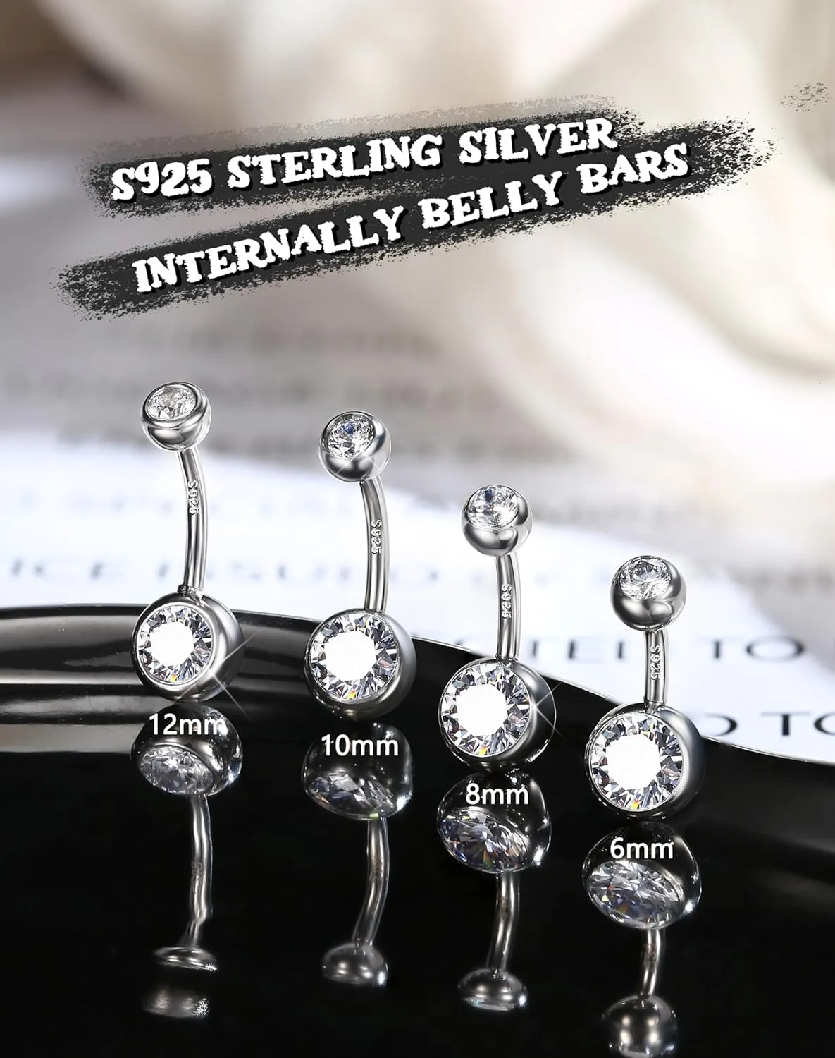 FIASASO Belly Button Ring Surgical Steel Titanium Sterling Silver 14K Gold Belly Button Rings Cubic Zirconia Internally Threaded Belly Rings 14G Belly Piercing Jewelry Hypoallergenic Navel Piercing Jewelry for Women