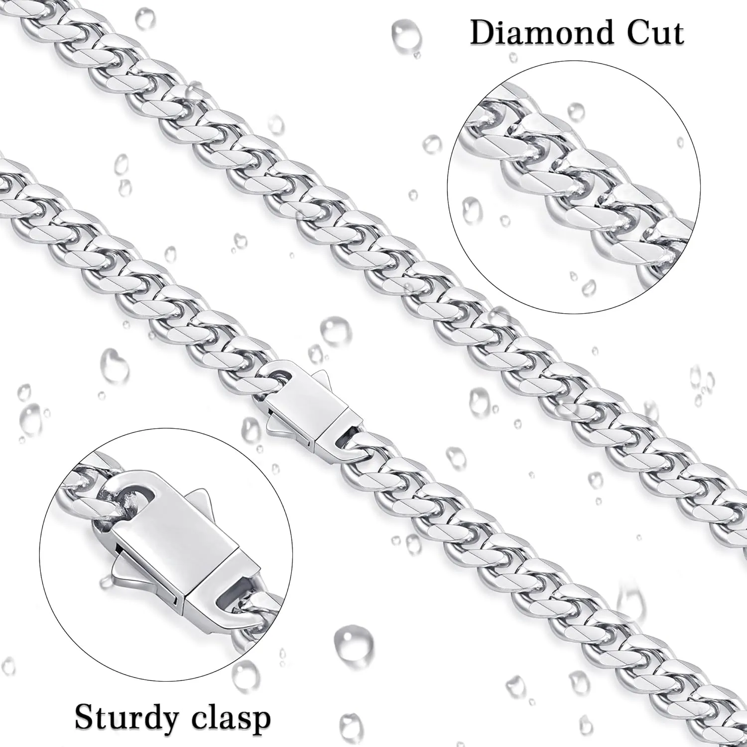 Fiusem 3.5mm Cuban Link Chains for Men, Silver Tone/Black/14K Gold Plated Stainless Steel Necklace Chain, Mens Necklace 16, 18, 20, 22, 24, 26, 28 Inch
