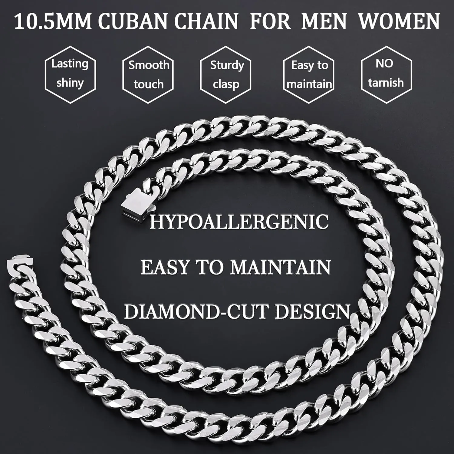 Fiusem 3.5mm Cuban Link Chains for Men, Silver Tone/Black/14K Gold Plated Stainless Steel Necklace Chain, Mens Necklace 16, 18, 20, 22, 24, 26, 28 Inch