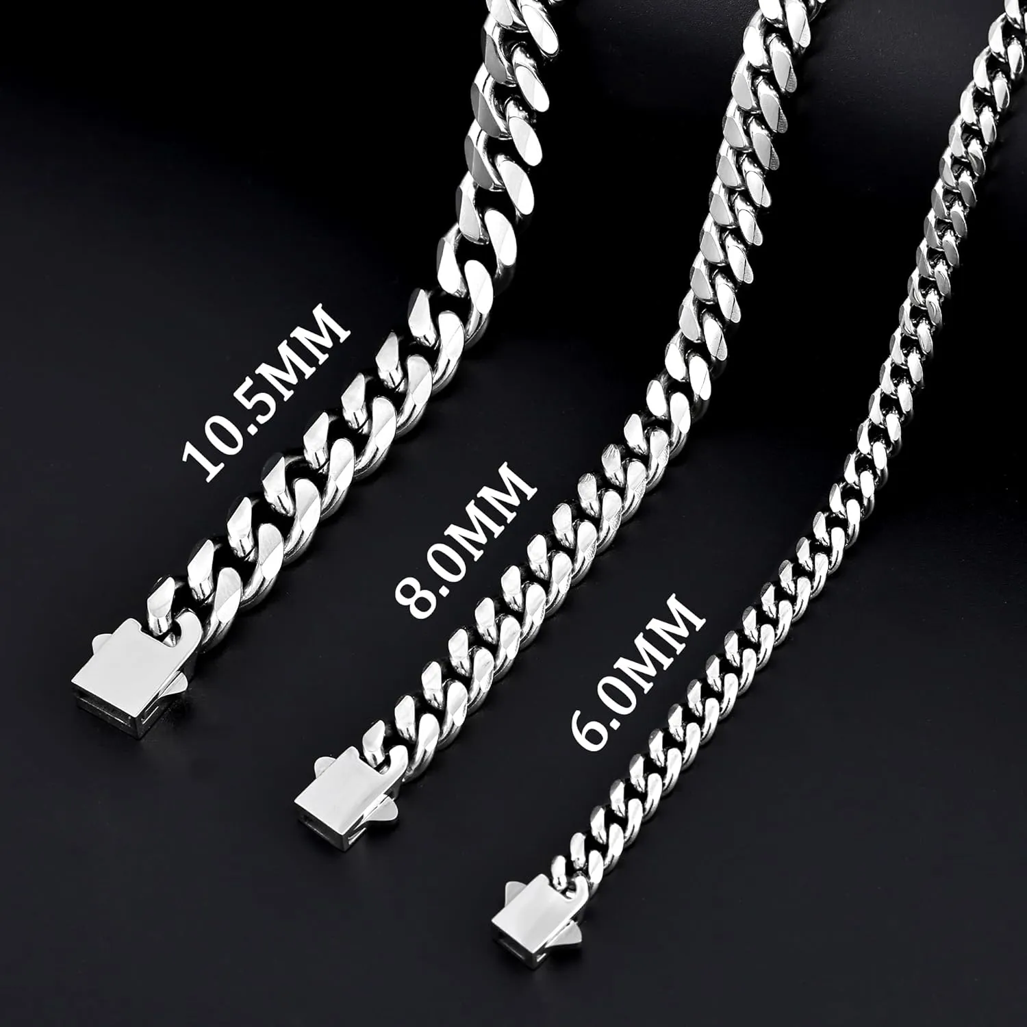 Fiusem 3.5mm Cuban Link Chains for Men, Silver Tone/Black/14K Gold Plated Stainless Steel Necklace Chain, Mens Necklace 16, 18, 20, 22, 24, 26, 28 Inch